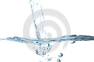 Blue water surface with ripple and bubble transparent on white background