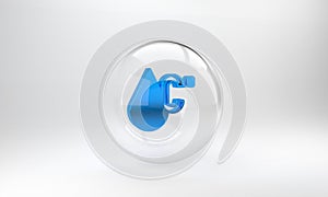 Blue Water temperature icon isolated on grey background. Glass circle button. 3D render illustration