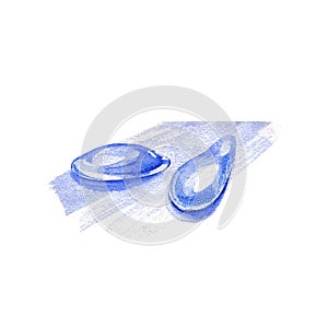 Blue water two drops realistic isolated on white background. Watercolor handrawing illustration. Art for design backdrop