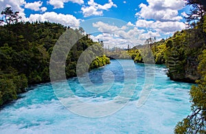 Blue water in the waikato River. Taupo, North island of New Zealand