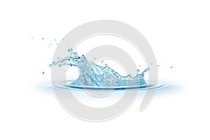 Blue water, water drop splash isolated on white background