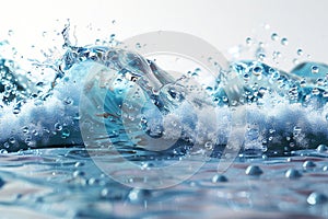 Blue water wave background with bubbles and splash, isolated on white background. water concept design for web banner, poster