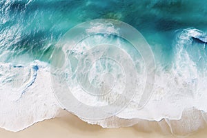 a blue water wave in the beach, in the style of teal and beige, spectacular backdrops photo