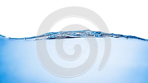 Blue water wave and bubbles isolated on white background