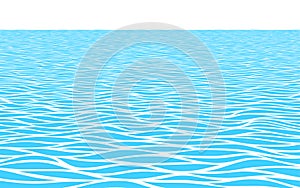 Blue water waves perspective landscape. Monochrome vector pattern