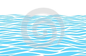 Blue water waves perspective landscape. Vector horizontal seamless pattern