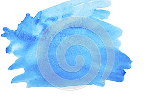 Blue watercolor abstract paint stroke on white background