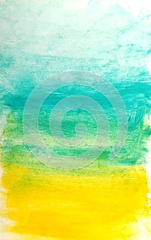 Blue watercolor background. Abstract hand paint blue and yellow gradation