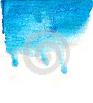 Blue watercolor background with dripping blue color on white