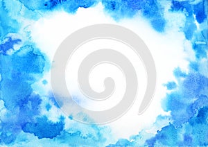 Blue watercolor background frame with copy space.