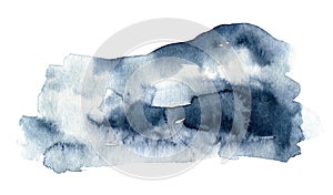 Blue watercolor background. Splash abstract shape drawing. photo