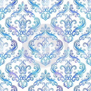 Blue watercolor damask pattern