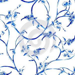 Blue watercolor flower vintage seamless pattern