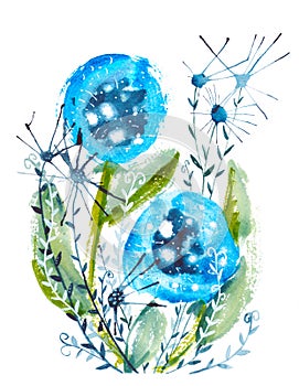 Blue watercolor flowers