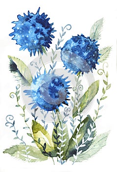 Blue watercolor flowers