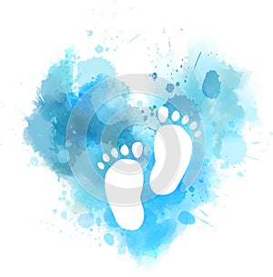 Blue watercolor heart with baby footprints photo