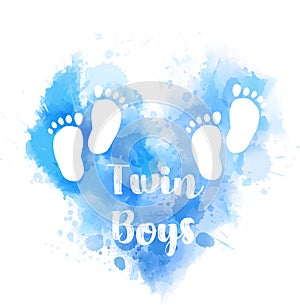 Blue watercolor heart with baby footprints photo