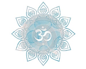 Blue Watercolor mandala Om Aum Symbol