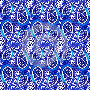 Blue watercolor paisley