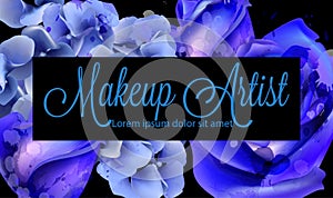 Blue watercolor roses background Vector. Beautiful floral texture decors