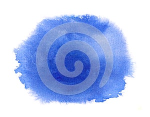 Blue watercolor stain with watercolour paint stroke, blots, wash edges