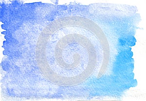 Blue watercolour horizontal gradient background painted on the special watercolor paper