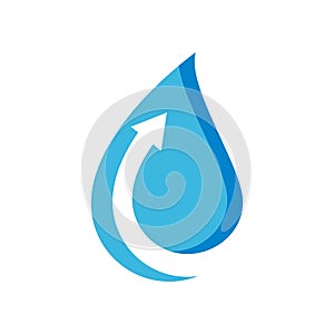 blue waterdrop combined with arrow logo vector icon