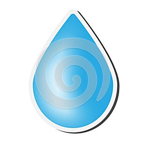 Blue waterdrop symbol sticker or badge on white background