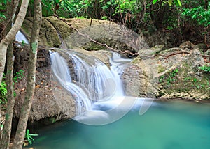 Blue waterfall in Huay Mae Kamin Kanjanaburi Thailand