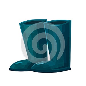 Blue waterproof rubber boots isolated on white background