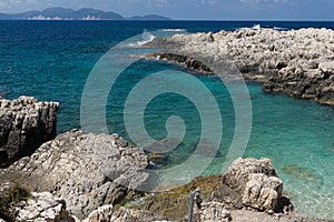 Blue waters of Alaties Beach, Kefalonia, Greece photo