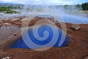 Blue Waters of Blesi Hot Spring near Strokkur Geyser at Haukadalur Geothermal Area, Golden Circle, Western Iceland