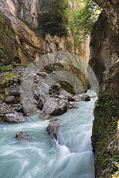 Blue waters of Canyon river in Switzerland