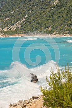 Blue waters of Ionian sea, near Agios Nikitas