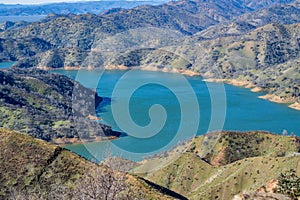 Blue waters of Lake Berryessa aerial view