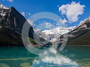Blue waters of Lake Louise in summer, Banff National Park, Alberta, Canada