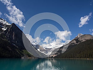 Blue waters of Lake Louise in summer, Banff National Park, Alberta, Canada