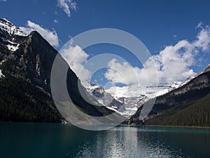 Blue waters of Lake Louise in summer, Banff National Park, Alberta, Canada