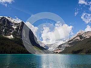 Blue waters of Lake Louise in summer, Banff National Park, Alberta, Canada