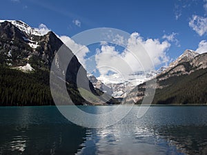 Blue waters of Lake Louise in summer, Banff National Park, Alberta, Canada