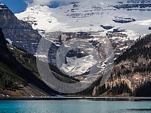 Blue waters of Lake Louise in summer, Banff National Park, Alberta, Canada