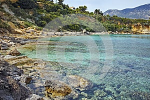 Blue waters of Pesada beach, Kefalonia,Greece