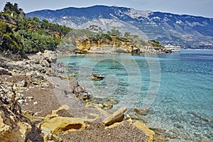 Blue waters of Pesada beach, Kefalonia, Greece photo