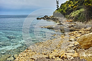 Blue waters of Pesada beach, Kefalonia, Ionian islands, Greece