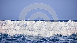 Blue wave, Clear water and spray on the Atlantic ocean