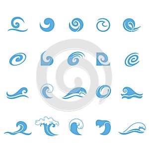 Blue wave icons set