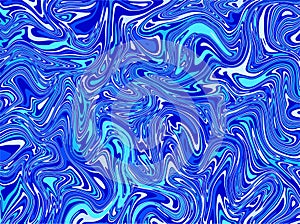 Blue wave in marble ink acrylic design. Abstract water flow painting.