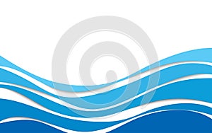 Blue wave motion lines paper art cut style with shadow on white vector background