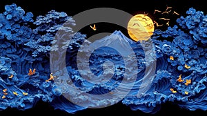 Blue Wave Mountain Scene