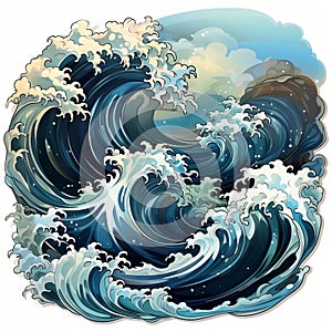 Blue wave sticker on white background, created with generative AI